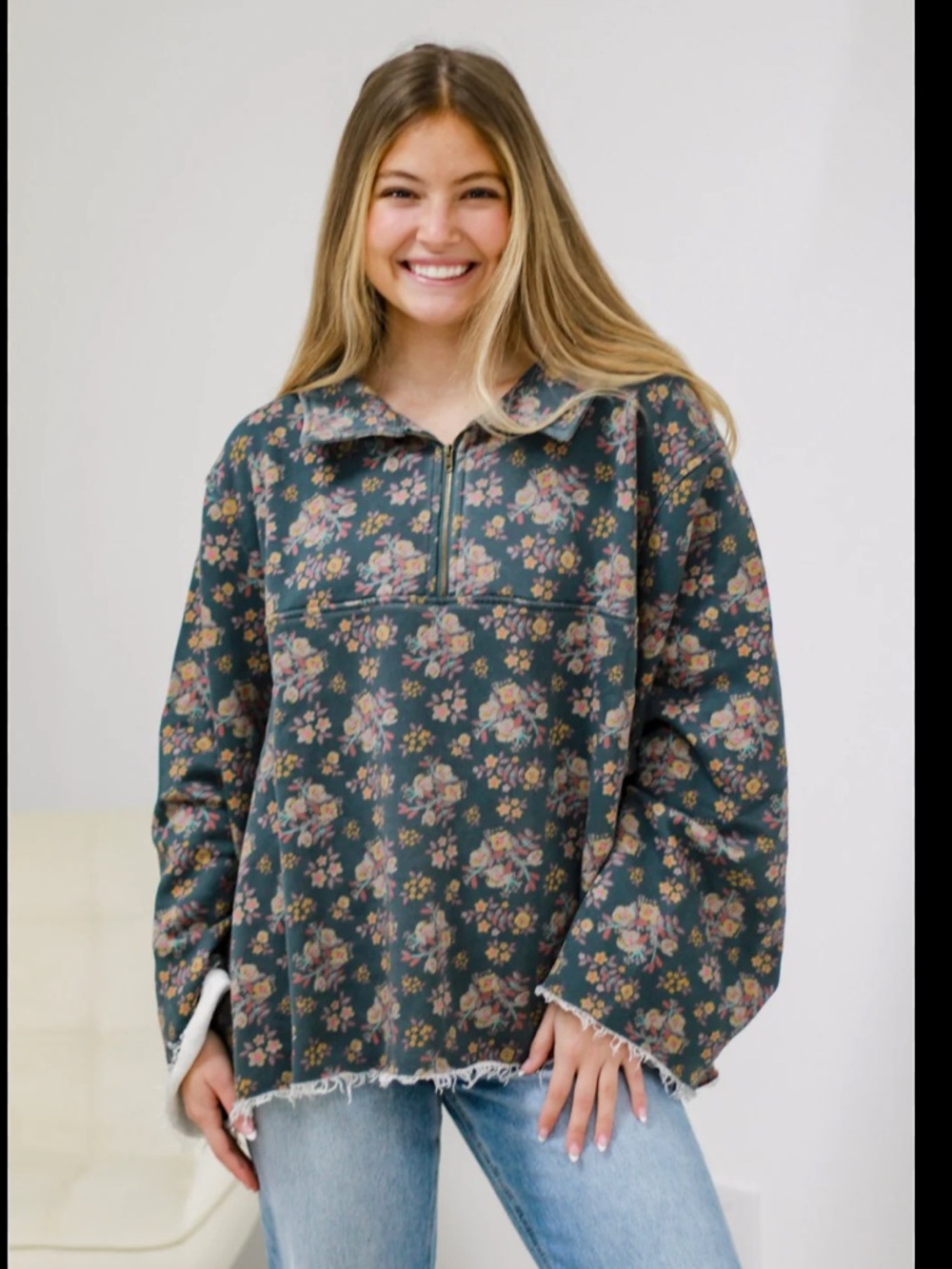 Natural Life Sweater Womens Small Oversized Easy Does It Boho Sweatshirt Floral - Picture 2 of 10